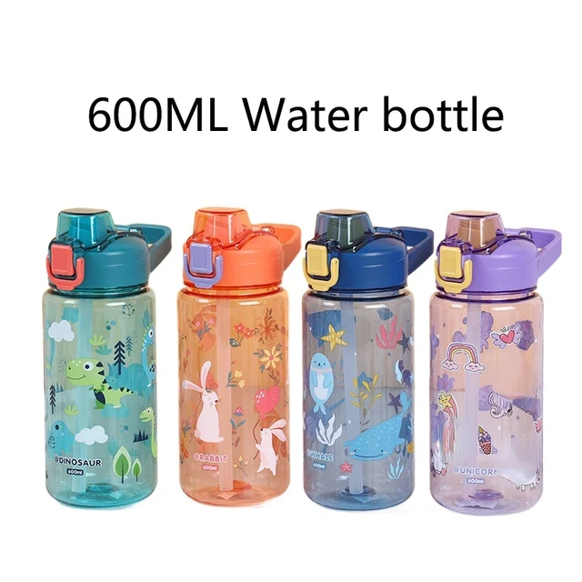 Botella de agua con dibujos animados para niños, vaso anticaída especial creativo para la escuela, portátil, 600Ml